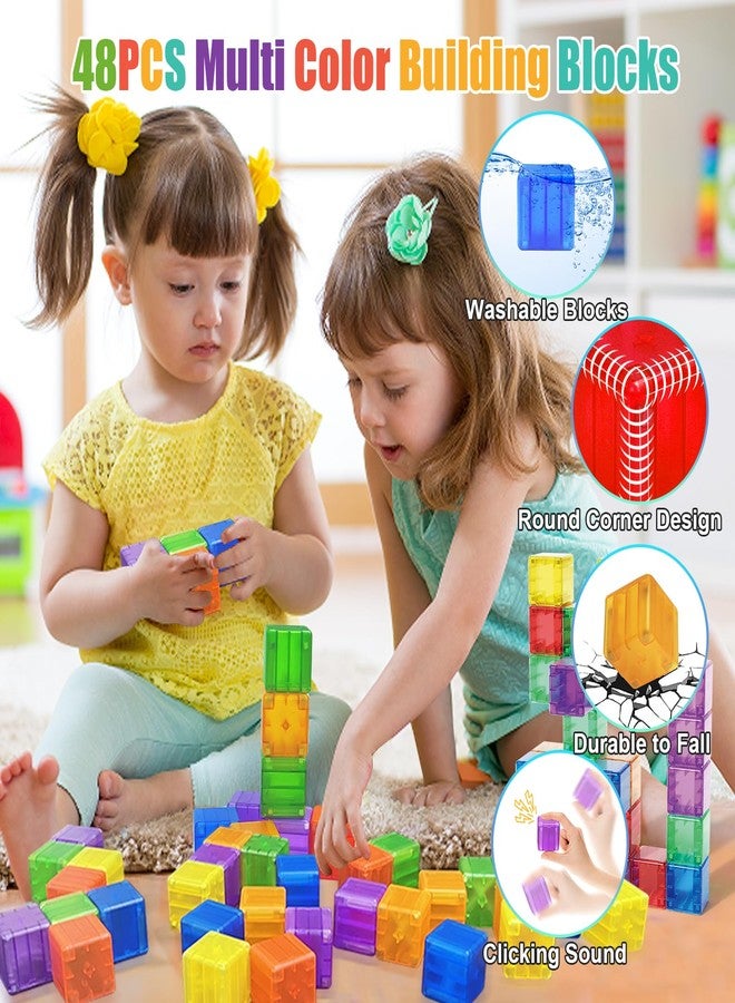 Caferria 48PCS Magnetic Blocks - 1.38 inch Building Blocks for Toddlers, STEM Building Toy for Kids, Montessori Toys for 3 4 5 6+ Year Old, Magnet Sensory Travel Toys Christmas Birthday Gifts for Boys Girls - Image 2